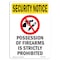 Signmission OSHA Security Sign, 10" Height, Rigid Plastic, Possession Of Firearms, Portrait OS-SN-P-710-V-11739 - alternate 1